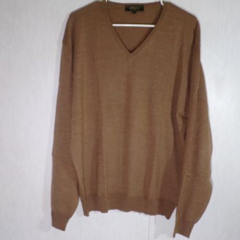 Bobby Jones Collection Mens Pullover V-Neck Sweater Large Brown 100% Wool Italy